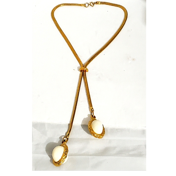 VTG Elegant Classy Kenneth Lane Lariat Pendant Necklace Goldtone 15" Length - Picture 4 of 10